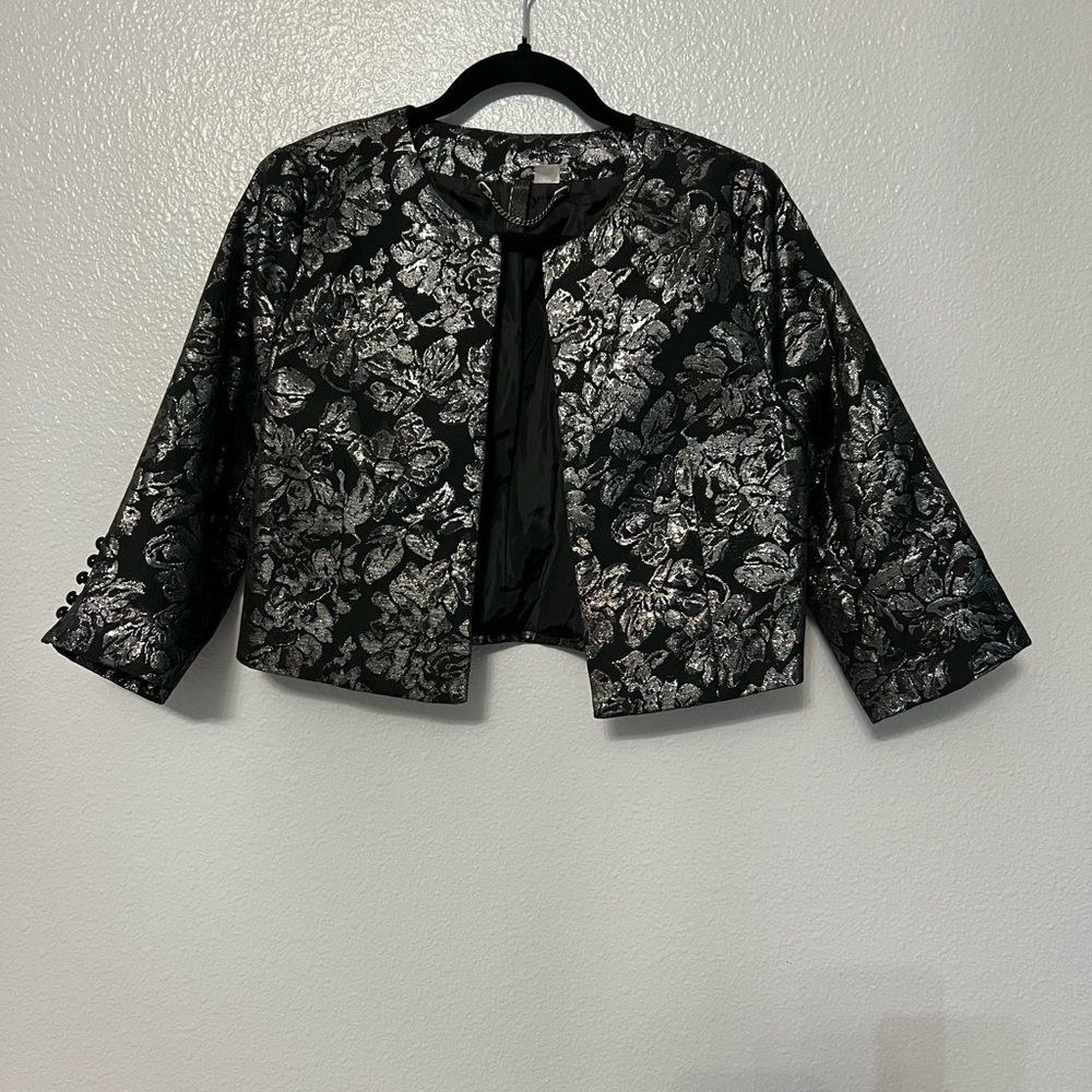 H&M Black and Silver floral cropped Jacket 12